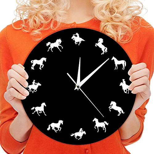 Reloj de Pared para baño Wild and Free Running Horse Animal Wall Decor Reloj Cowboy Horse Rider Reloj de Pared Decorativo Diseño Minimalista Reloj de Pared de Caballo Adecuado para cafeterías