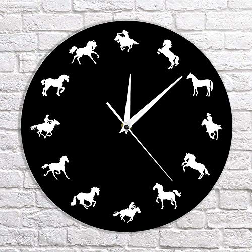 Reloj de Pared para baño Wild and Free Running Horse Animal Wall Decor Reloj Cowboy Horse Rider Reloj de Pared Decorativo Diseño Minimalista Reloj de Pared de Caballo Adecuado para cafeterías