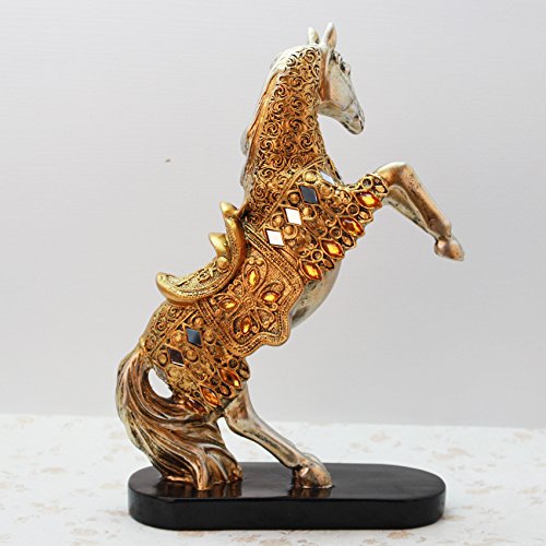 RFGTH Estatuas Decorativas Estatua Decoración De Caballo Rampante Dorado Lucky