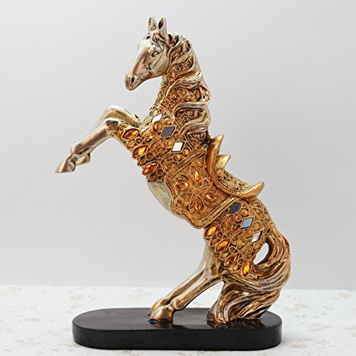 RFGTH Estatuas Decorativas Estatua Decoración De Caballo Rampante Dorado Lucky