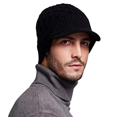 RIONA Soild para Hombre 100% Australiano Merino Wool Knit Visor Beanie Hat Visor Warm Skull Caps Headwear