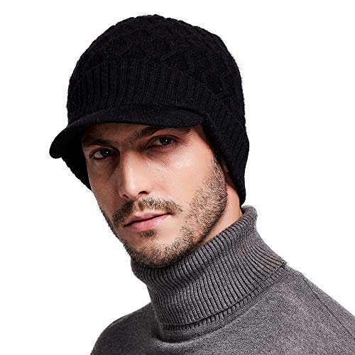 RIONA Soild para Hombre 100% Australiano Merino Wool Knit Visor Beanie Hat Visor Warm Skull Caps Headwear