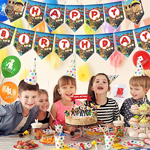 Roblox Decoración para Fiestas de Cumpleaños con Globos Banderín Feliz Cumpleaños Tarjetas de Tarta Adornos de Casa para Fiestas Fiesta Temática Roblox Dibujos Animados para Niños Adultos Fans