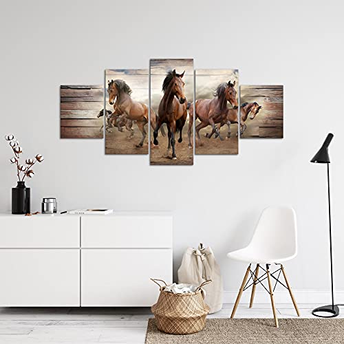 Runa Art - Imágenes de caballos, 200 x 100 cm, 5 piezas, XXL, decoración de pared, color beige y marrón 036051b