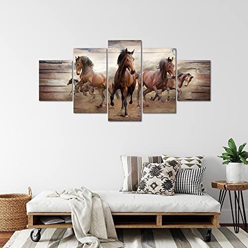 Runa Art - Imágenes de caballos, 200 x 100 cm, 5 piezas, XXL, decoración de pared, color beige y marrón 036051b