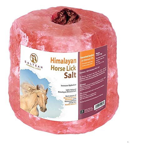 SALTEAN Caballos Lick sal rosa natural, sal de forma natural con fuerte cuerda para colgar, apto para todos los animales, 5-5,5 kg