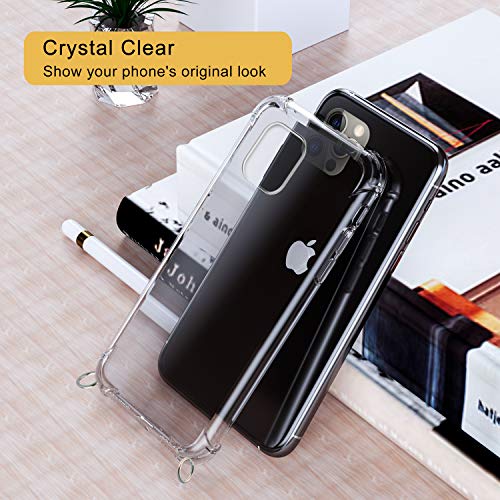 SAMCASE Funda con Cuerda para iPhone 12 Pro MAX 6.7'', Carcasa Transparente TPU Suave Silicona Case con Correa Colgante Ajustable Collar Correa de Cuello Cadena Cordón - Negro