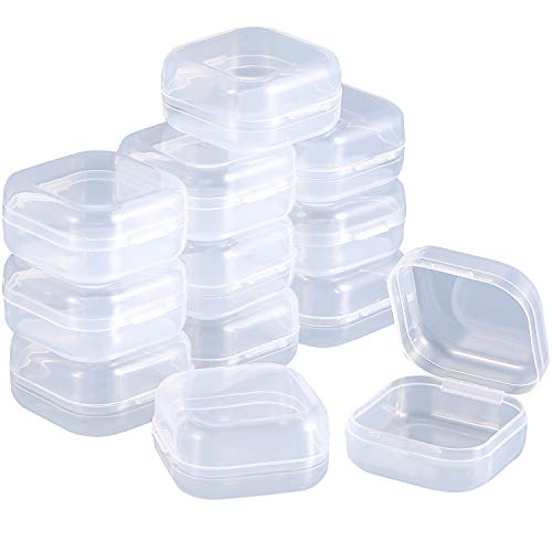 SATINIOR 12 Pack Caja Contenedor de Plástico Transparente con Tapa con Bisagra para Abalorios y Más (1,37 x 1,37 x 0,7 Pulgadas)