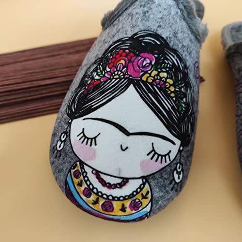 Sevillas - Zapatillas Mujer Casa Fantasía Invierno | Chinela Juvenil Dibujos Plana Abiertas y de Calidad Hechas en España - Antideslizante (Frida Kahlo, Numeric_36)