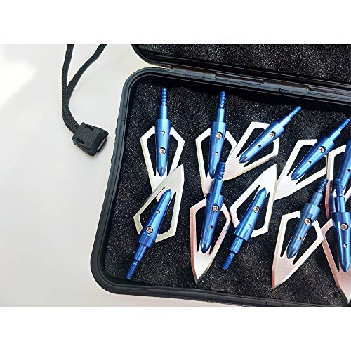 SHARROW 12pcs Puntas de Flechas 2 Hojas Cuchillas Agudas Broadhead 100 Grains con Caja para Flechas de Ballesta Pernos Flechas de Carbono (Azul)