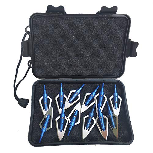 SHARROW 12pcs Puntas de Flechas 2 Hojas Cuchillas Agudas Broadhead 100 Grains con Caja para Flechas de Ballesta Pernos Flechas de Carbono (Azul)