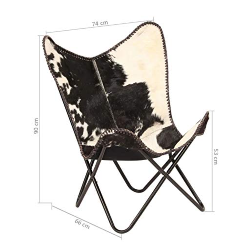 Silla de Mariposa de Cuero de Cabra, Lujoso, Negra y Blanca, 74 x 66 x 90 cm