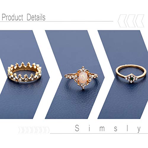 Simsly - Conjunto de 12 anillos de nudillos dorados de estilo bohemio y vintage con cristales, para mujeres y niñas