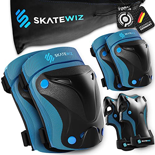 SKATEWIZ Protect-1 - Tamaño M en Azul - patín de patín para Hombre - protección de Rodillos Infantiles - Mujer arrodillada - elástico Deportivo