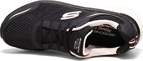 Skechers D'lux Walker, Zapatillas Bajas Mujer, Negro (Black Leather/Mesh/Pink Trim Bkpk), 38 EU