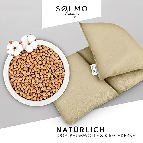 sølmo I Cojín grande de huesos de cereza para calentar los riñones, para microondas, 50 x 20 cm – Cojín reconfortante de calor y frío I Bolsa de agua caliente natural para espalda, beis (Sahara Dust)