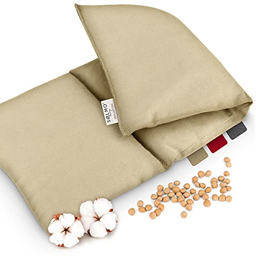 sølmo I Cojín grande de huesos de cereza para calentar los riñones, para microondas, 50 x 20 cm – Cojín reconfortante de calor y frío I Bolsa de agua caliente natural para espalda, beis (Sahara Dust)