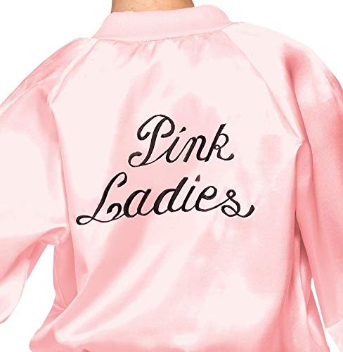 Smiffys-27490L Cantante Licenciado Oficialmente Cazadora de Las Pink Ladies de Grease, Rosa, con Logotipo, Color Rosado, L-Edad 10-12 años (Smiffy'S 27490L)
