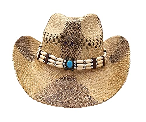 Sombrero de Cowboy de Paja Vaquero Panamá con Banda Occidental Unisex Talla Única Hombre Mujer para Verano (XH-122)