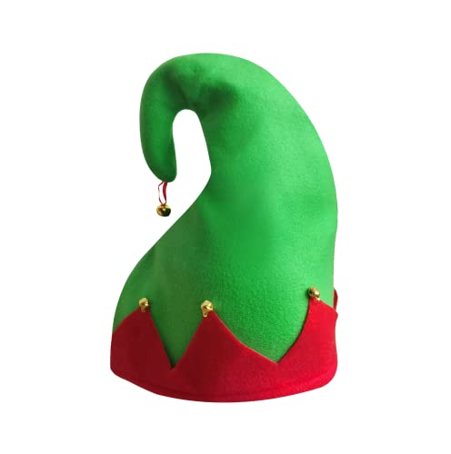 Sombrero Elfo de Navidad con Cascabeles, Gorro Papá Noel para Adulto, Gorro de Elfo de Fieltro de Rojo y Verde, Accesorios para Disfraces de Fiesta, 3 Piezas