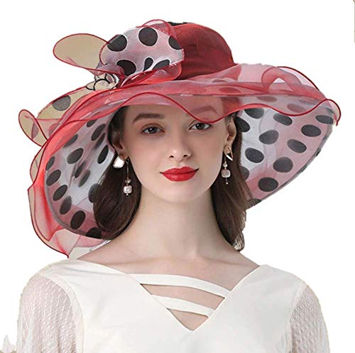 Sombreros de iglesia de color rosa y rojo para mujer, sombrero fedora de ala ancha grande de verano para mujer, sombrero de organza, sombrero de playa Sun Kentucky Derby, verde oliva, M 56-58Cm ()