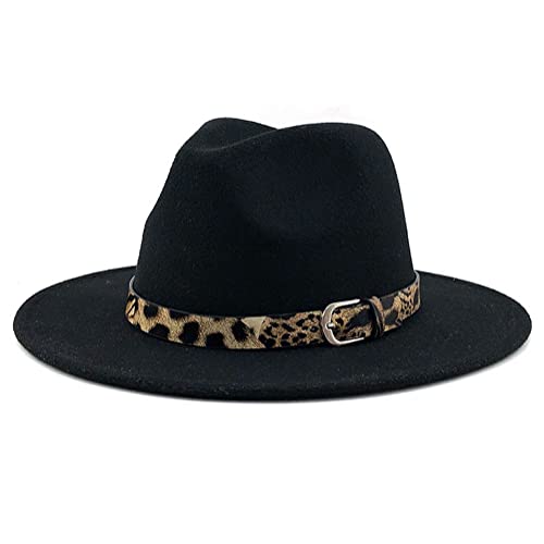 Sombreros Panamá de las mujeres Sombreros de Fedora de ala ancha con hebilla de cinturón de leopardo