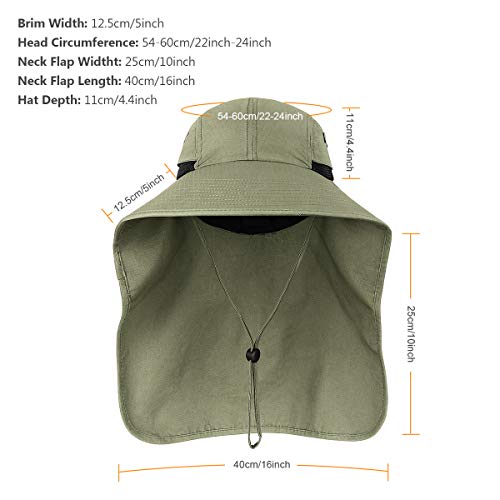 Sombreros para el Sol Hombre, Gorra Transpirable ala Ancha protección UV Protege Cuello Cara, Sombrero Jardin Hombre Adecuado para Trekking (Verde Oliva)