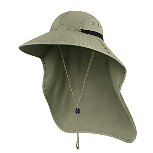 Sombreros para el Sol Hombre, Gorra Transpirable ala Ancha protección UV Protege Cuello Cara, Sombrero Jardin Hombre Adecuado para Trekking (Verde Oliva)