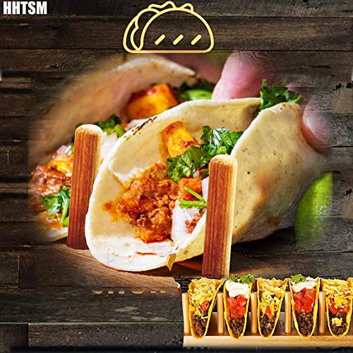 Soporte para Tacos, Madera de Bambú Natural Mexicanos Bandejas Porta Soporte Tacos, Bandejas para Tacos para Duros o Blandos Tacos Mexicanos Burritos Sandwiches