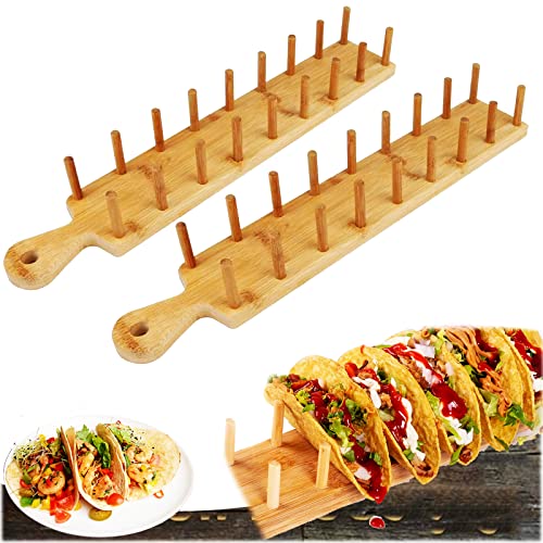 Soporte para Tacos, Madera de Bambú Natural Mexicanos Bandejas Porta Soporte Tacos, Bandejas para Tacos para Duros o Blandos Tacos Mexicanos Burritos Sandwiches