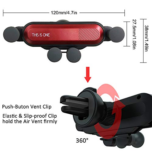Soporte para teléfono celular para automóvil AFUNTA - Gravity Air Vent Soporte para teléfono para automóvil, Soporte para teléfono ajustable para automóvil 360 ° con desbloqueo automático-Negro y Rojo