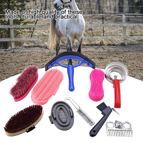 Sora Juego de Herramientas de Limpieza para Caballos, Juego de cepillos para Caballos, Cepillo Equestrain, Accesorio para Caballos, Kit de Cuidado de la preparación del Caballo, 10 Piezas de