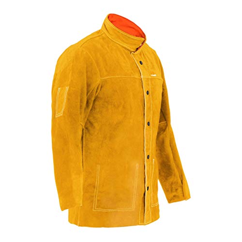 Stamos Welding Group Chaqueta De Soldador De Cuero Vacuno SWJ02M (Serraje, Costuras de hilo resistente al calor, Color amarillo, Talla M)