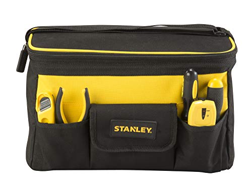 STANLEY STST1-73615 Bolsa Profunda para herramientas, Tapa plana (34cm), Múltiples bolsillos, Poliéster, Negro/Amarillo