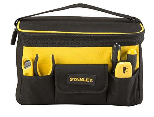 STANLEY STST1-73615 Bolsa Profunda para herramientas, Tapa plana (34cm), Múltiples bolsillos, Poliéster, Negro/Amarillo