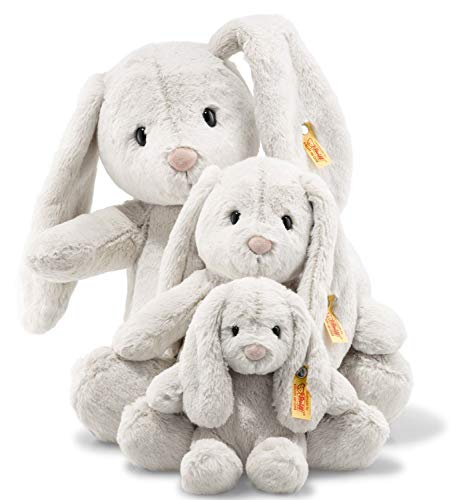 Steiff Hoppie 080470 - Conejo de Peluche con Orejas Plegables, 28 cm, Peluche para niños, Lavable, Color Gris Claro