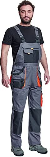 Stenso Des-Emerton - Pantalones con Peto de Trabajo para Hombre Slim fit - Gris/Negro/Naranja - 56