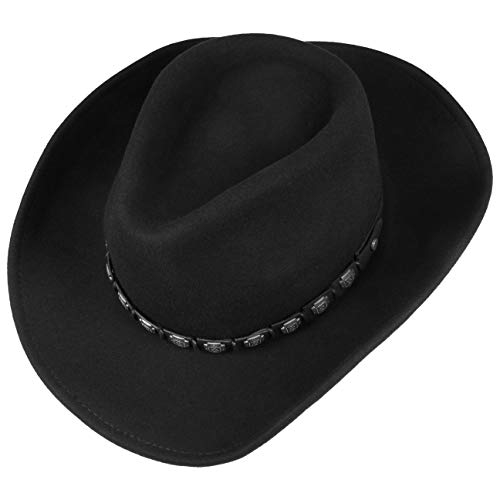 Stetson Sombrero del Oeste Hackberry Hombre - de Lana Vaquero Fieltro con Banda Piel Verano/Invierno - S (54-55 cm) Negro