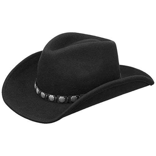 Stetson Sombrero del Oeste Hackberry Hombre - de Lana Vaquero Fieltro con Banda Piel Verano/Invierno - S (54-55 cm) Negro