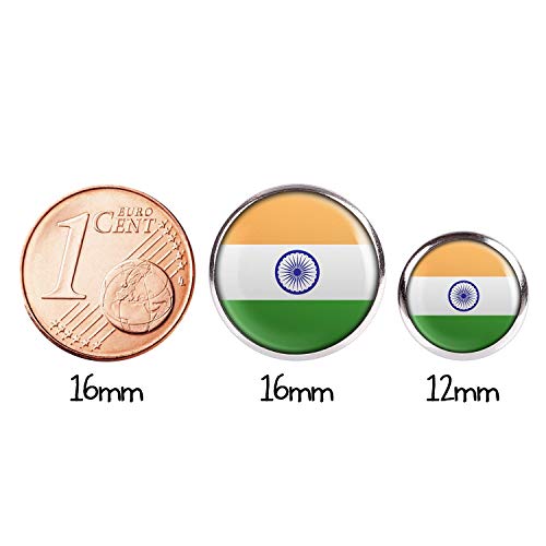 Studs par con motivo India India Bandera de Nueva Delhi plata 12mm