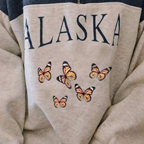 Sudadera de manga larga Alaska para mujer con estampado de letras y animales, de estilo rapero, con cremallera alta, para otoño e invierno Blue Butterfly Pattern M