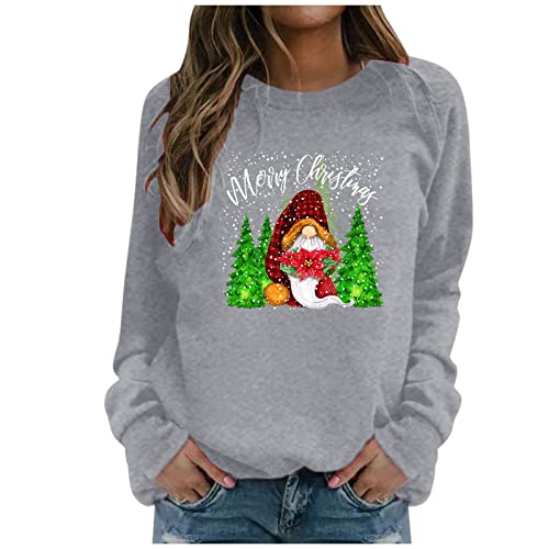 Suéter casual de Navidad de las mujeres de invierno de Navidad de Santa Cláusula de impresión suéter de otoño de manga larga Jumper de las, gris, M
