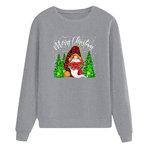 Suéter casual de Navidad de las mujeres de invierno de Navidad de Santa Cláusula de impresión suéter de otoño de manga larga Jumper de las, gris, M