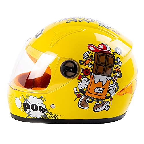 SUNSHXP Casco De Motocicleta para Niños Y Niñas para Niños para Niños, Bicicleta, Casco De Bicicleta De Cara Completa, Ciclomotor, Scooter, Deporte, Adecuado para Menos De 10 Años, 52 Cm,Amarillo