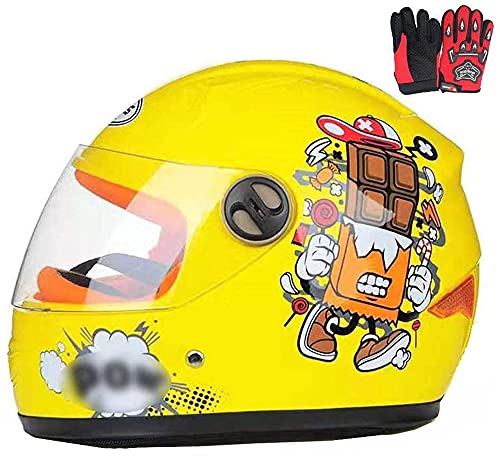 SUNSHXP Casco De Motocicleta para Niños Y Niñas para Niños para Niños, Bicicleta, Casco De Bicicleta De Cara Completa, Ciclomotor, Scooter, Deporte, Adecuado para Menos De 10 Años, 52 Cm,Amarillo