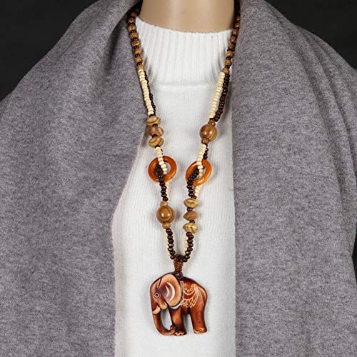 SwirlColor Fashion Bohemian Vintage Cuenta de Madera Étnica Colgante de Resina Elefante Suéter Largo Cadena Collares y Colgantes para Mujer