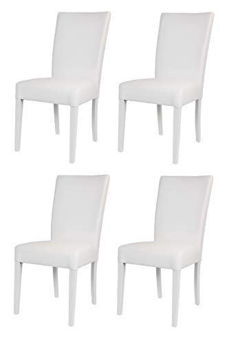 t m c s Tommychairs - Set 4 sillas Martina para Cocina, Comedor, Bar y Restaurante, solida Estructura en Madera de Haya y Asiento tapizado en Polipiel Blanco