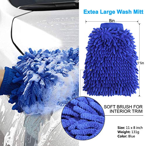 TAGVO Mitón de Microfibra Toalla de Microfibra Premium para Limpieza de Coche Guante de Chenilla para el Lavado Toalla de Felpa Especial para el Lavado, Secado y Pulido-Azul(Toalla x2+ Mitón x2)