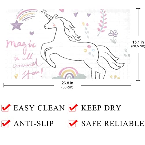 Tapetes de bañera blanco arco iris Pony impresión fuerte adsorción baño ducha antideslizante Mat con ventosa y agujero de drenaje
