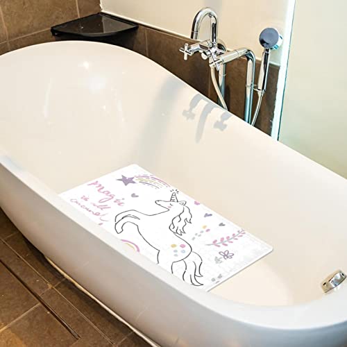 Tapetes de bañera blanco arco iris Pony impresión fuerte adsorción baño ducha antideslizante Mat con ventosa y agujero de drenaje